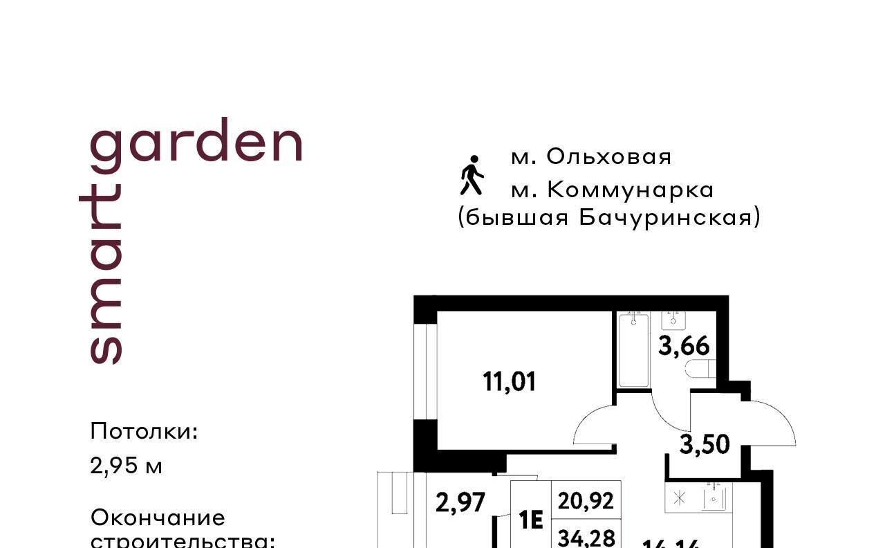 квартира г Москва п Сосенское п Газопровод метро Коммунарка Смарт Гарден жилой комплекс, 2 фото 1