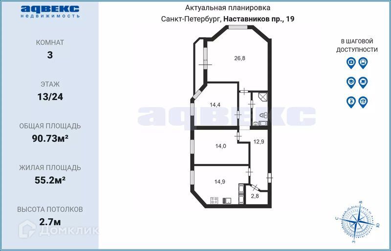 квартира г Санкт-Петербург пр-кт Наставников 19 Красногвардейский фото 2