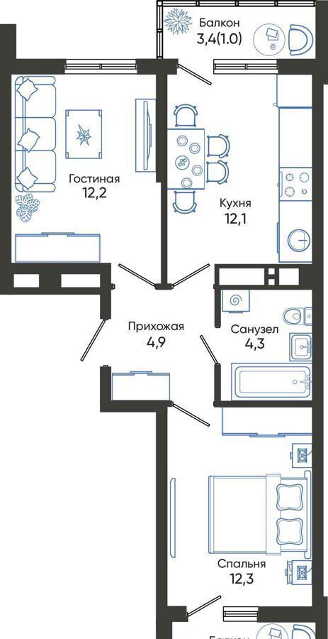 квартира г Новороссийск р-н Центральный ул Куникова 1 блок-секции 1-5 фото 10