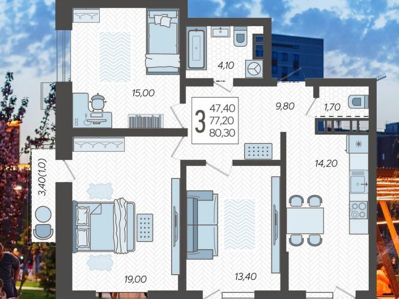 квартира г Краснодар р-н Прикубанский ул Ярославская 4 ЖК Небо д. 115 фото 4