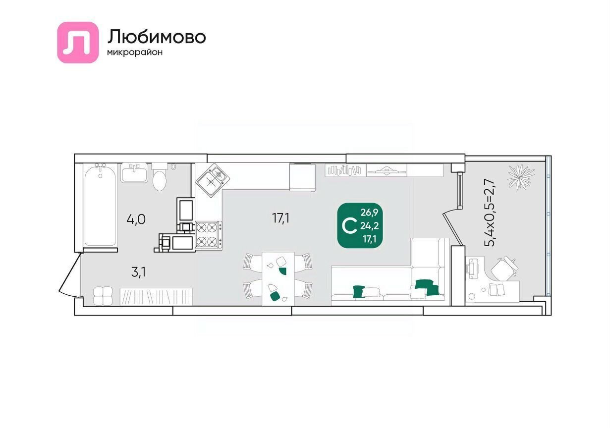 квартира г Краснодар р-н Прикубанский мкр Любимово 7/1 фото 1