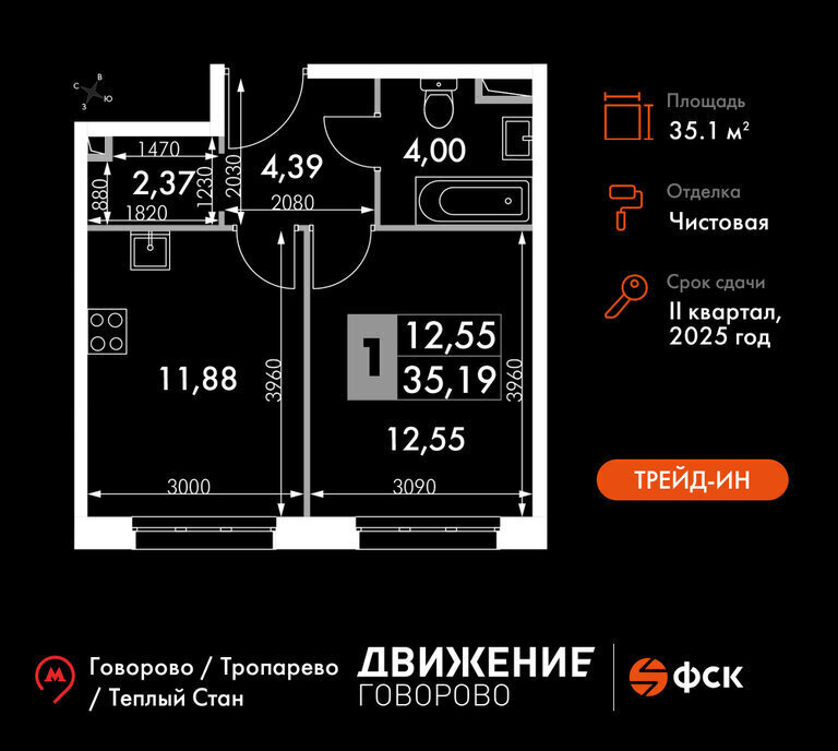 квартира г Щербинка квартал № 1 метро Говорово ЗАО район Солнцево № 3, жилой комплекс Движение. Говорово, к 2 фото 1