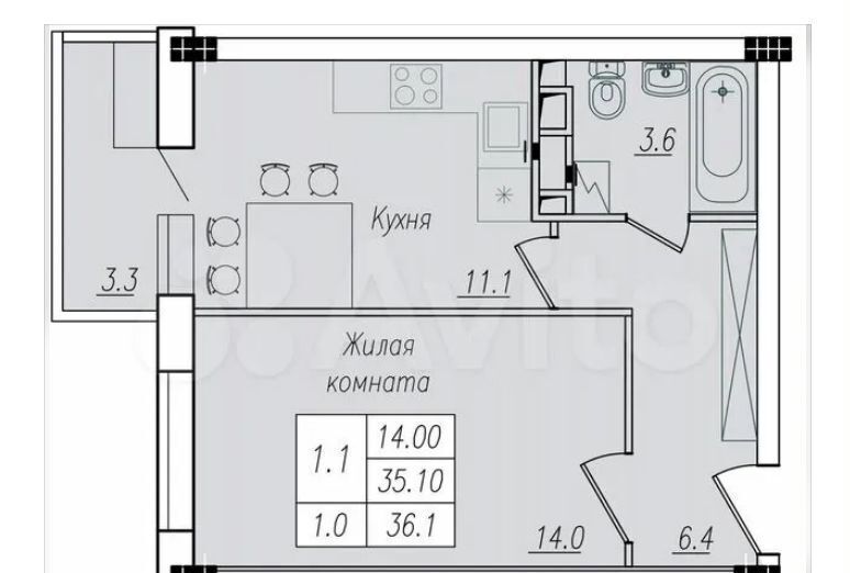 квартира г Курск р-н Сеймский ул Энгельса блок-секция Д-И фото 4