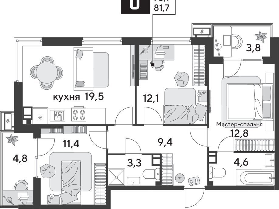 квартира г Краснодар р-н Прикубанский ЖК «Парк Победы» фото 3