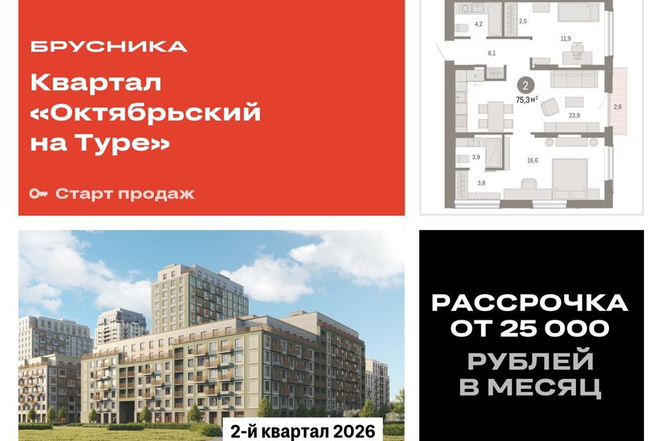 квартира г Тюмень Тюмень городской округ, Жилой комплекс Октябрьский на Туре фото 1