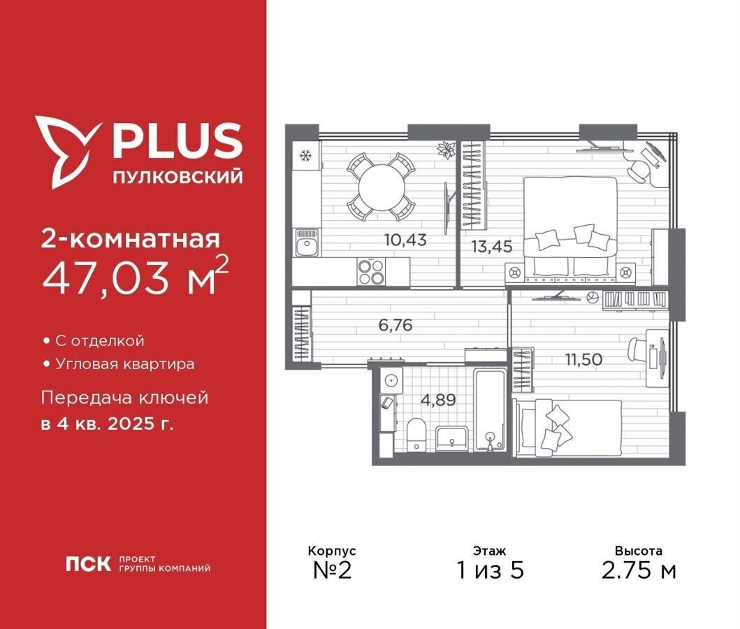 квартира г Санкт-Петербург р-н Московский ш Пулковское 24 ЖК Пулковский округ Пулковский меридиан фото 1