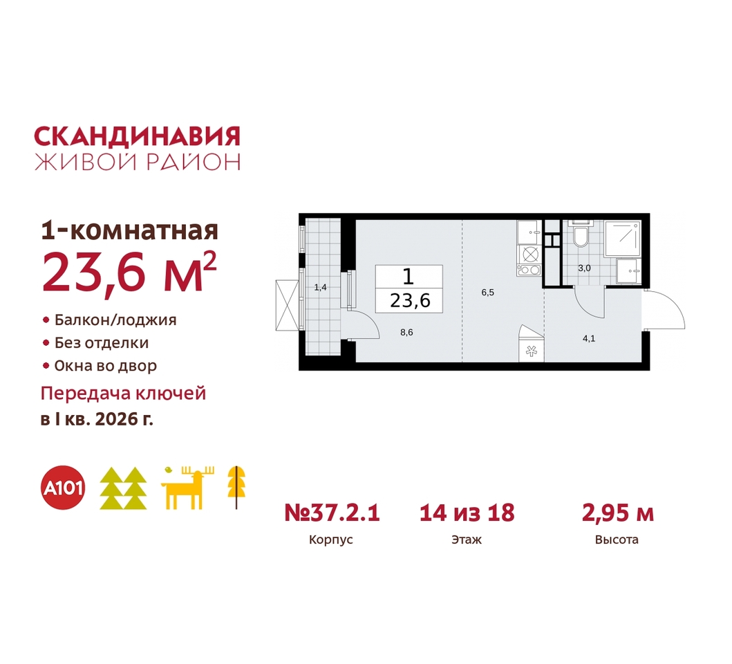 квартира г Москва п Сосенское жилой район «Скандинавия» Сосенское, жилой комплекс Скандинавия, 37. 2.1, Бутово фото 1