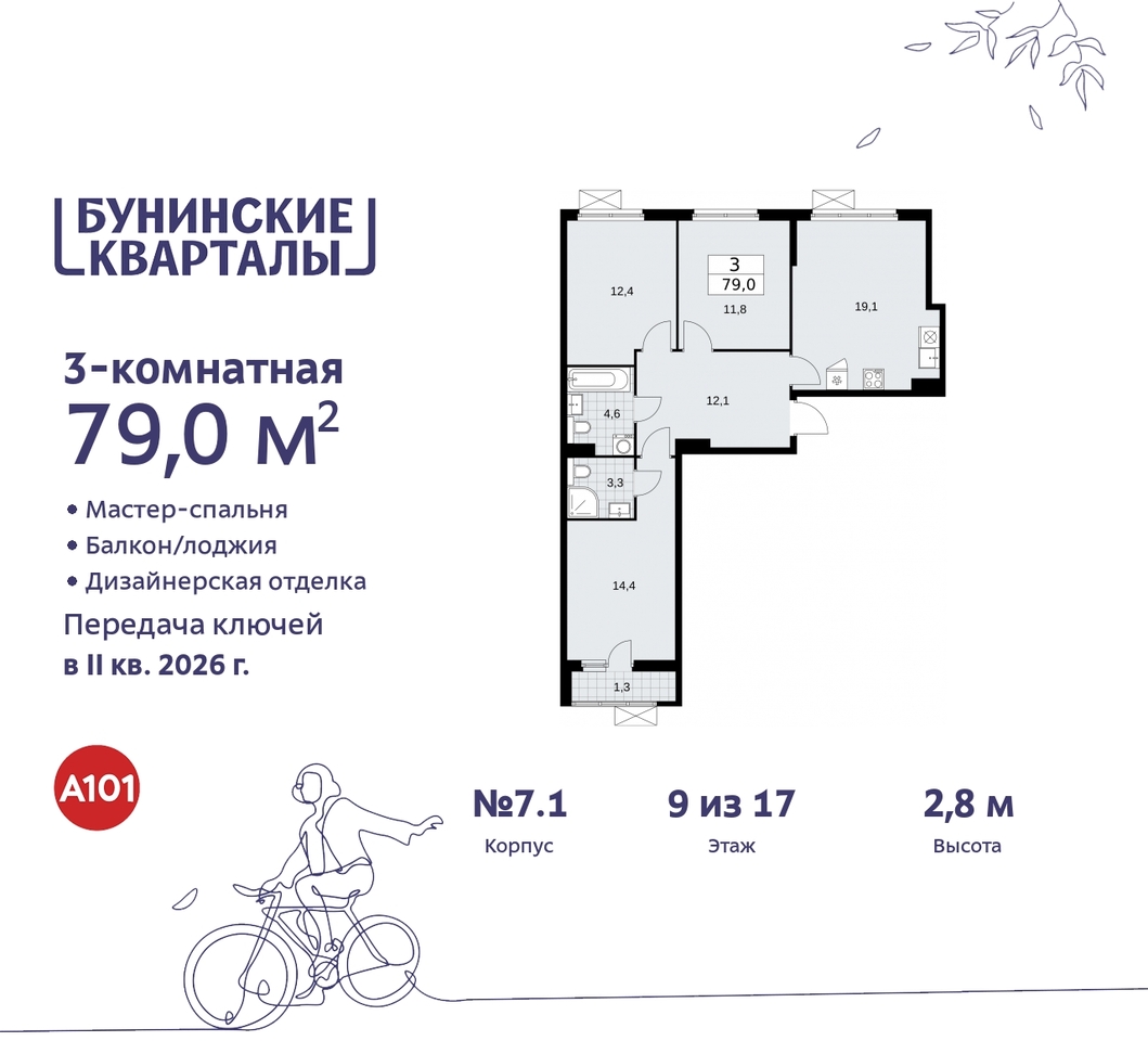 квартира г Москва п Сосенское пр-кт Куприна 2 ЖК Бунинские Кварталы метро Коммунарка метро Улица Горчакова Сосенское, Ольховая, Бунинская аллея фото 1