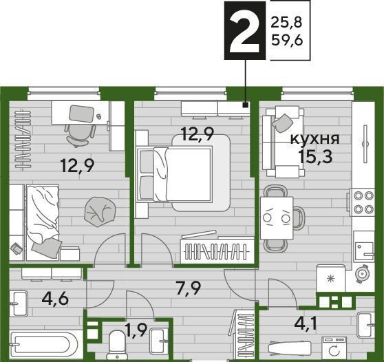 квартира г Краснодар р-н Прикубанский ул Красных Партизан 1 Мкр. «DOGMA PARK» фото 2