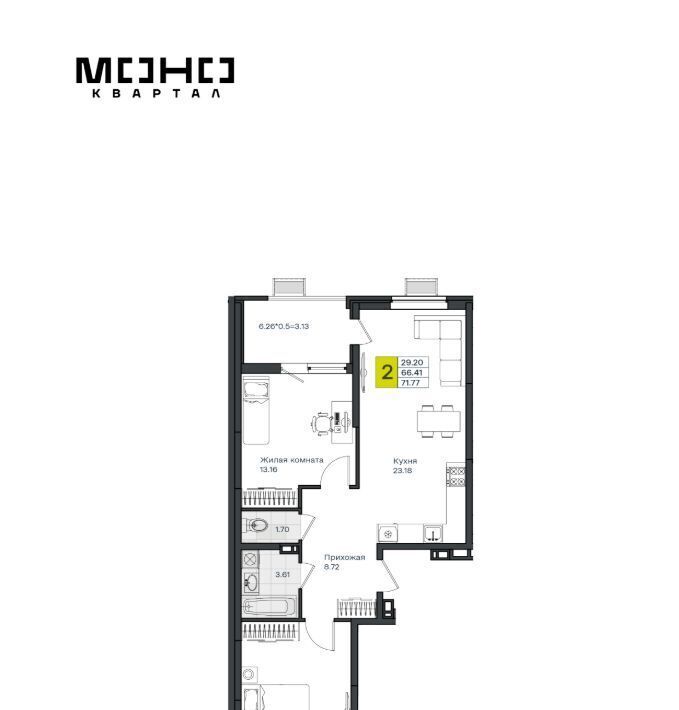 квартира г Краснодар п Березовый р-н Прикубанский ЖК «Молодежный-2» фото 1