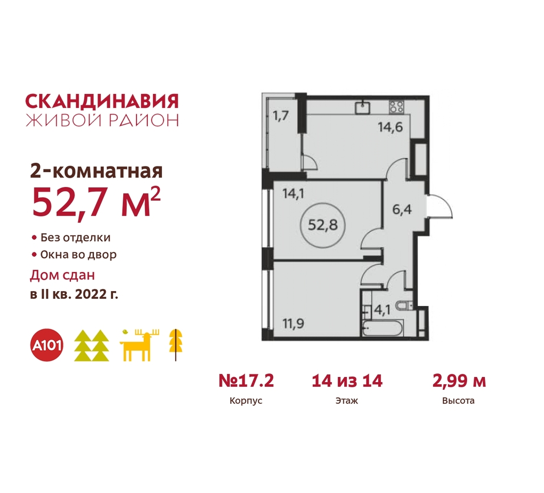 квартира г Москва п Сосенское б-р Скандинавский 9 жилой район «Скандинавия» Сосенское, Бутово фото 1