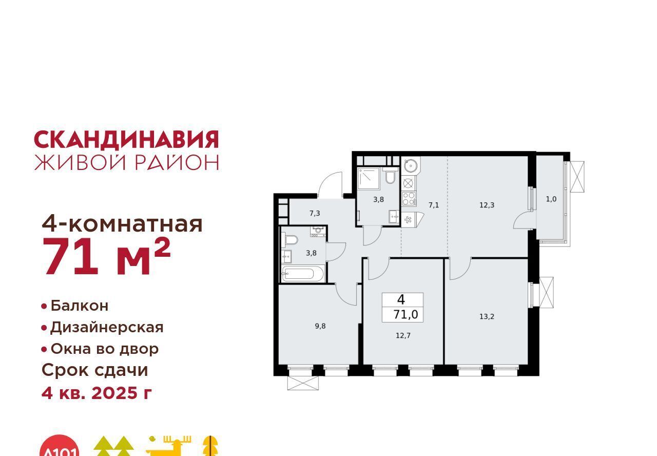 квартира г Москва п Сосенское ЖК Скандинавия 25/1 метро Теплый Стан фото 1
