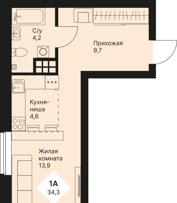 квартира г Екатеринбург р-н Орджоникидзевский Эльмаш ЖК Веер Парк Проспект Космонавтов, жилрайон фото 1