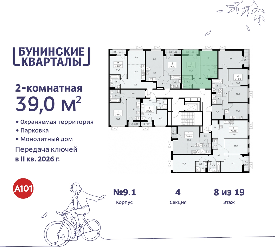 квартира г Москва п Сосенское пр-кт Куприна 2 ЖК Бунинские Кварталы метро Улица Горчакова метро Коммунарка Сосенское, Ольховая, Бунинская аллея фото 2