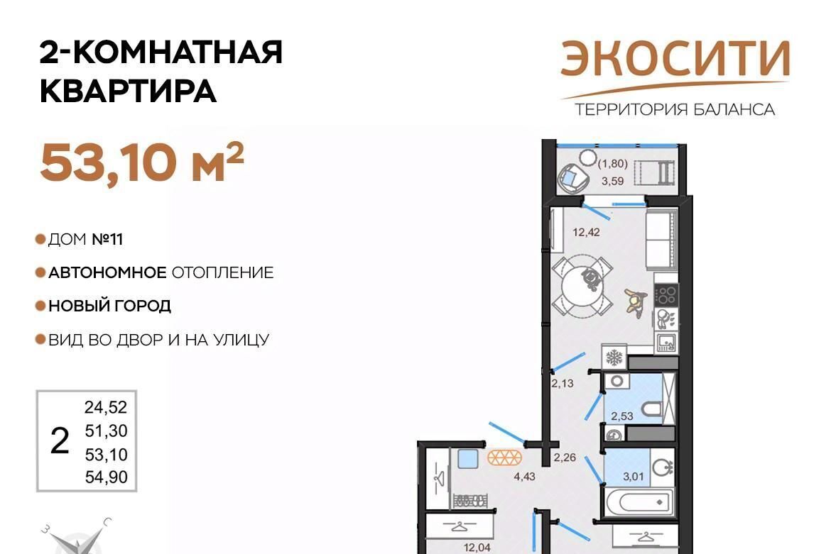квартира г Ульяновск р-н Заволжский ЖК «Экосити» Эко Сити жилой комплекс, 11 фото 1