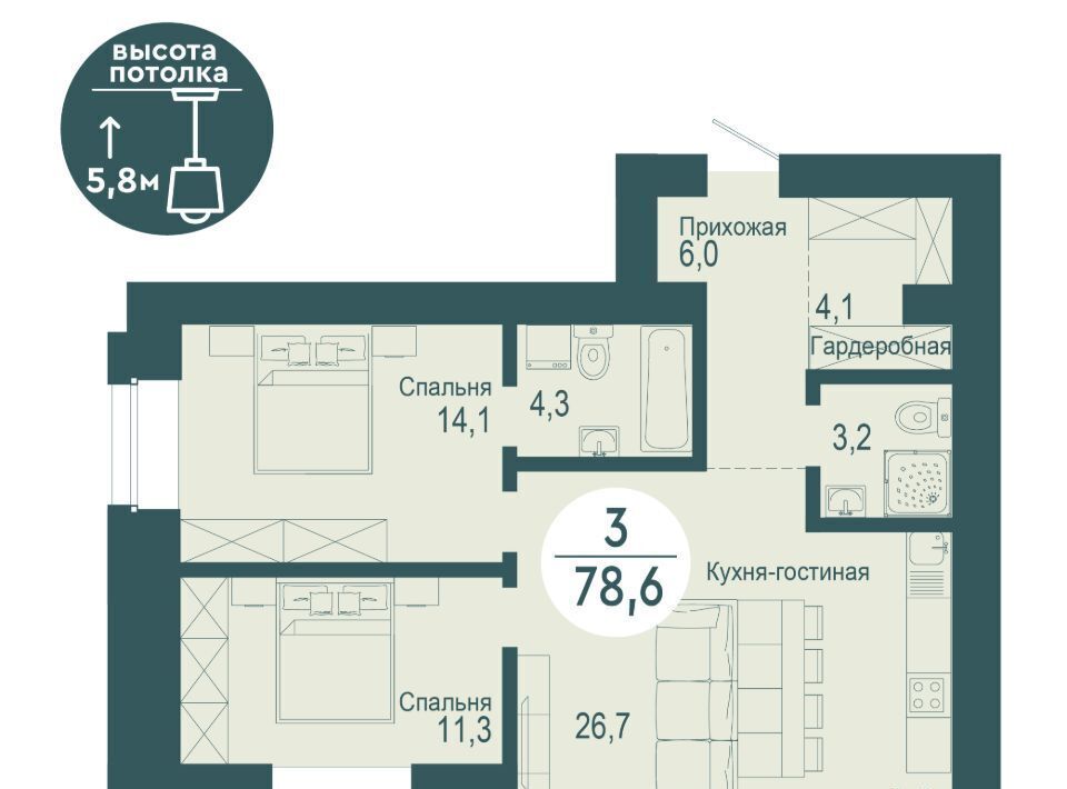 квартира г Красноярск р-н Советский ул Авиаторов 26 фото 1