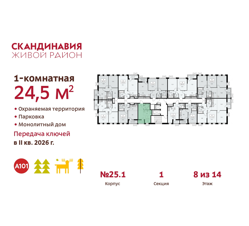 квартира г Москва п Сосенское б-р Скандинавский 25/1 жилой район «Скандинавия» Сосенское, Бутово фото 2