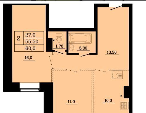 квартира г Омск р-н Советский ул Малиновского 16к/2 фото 17