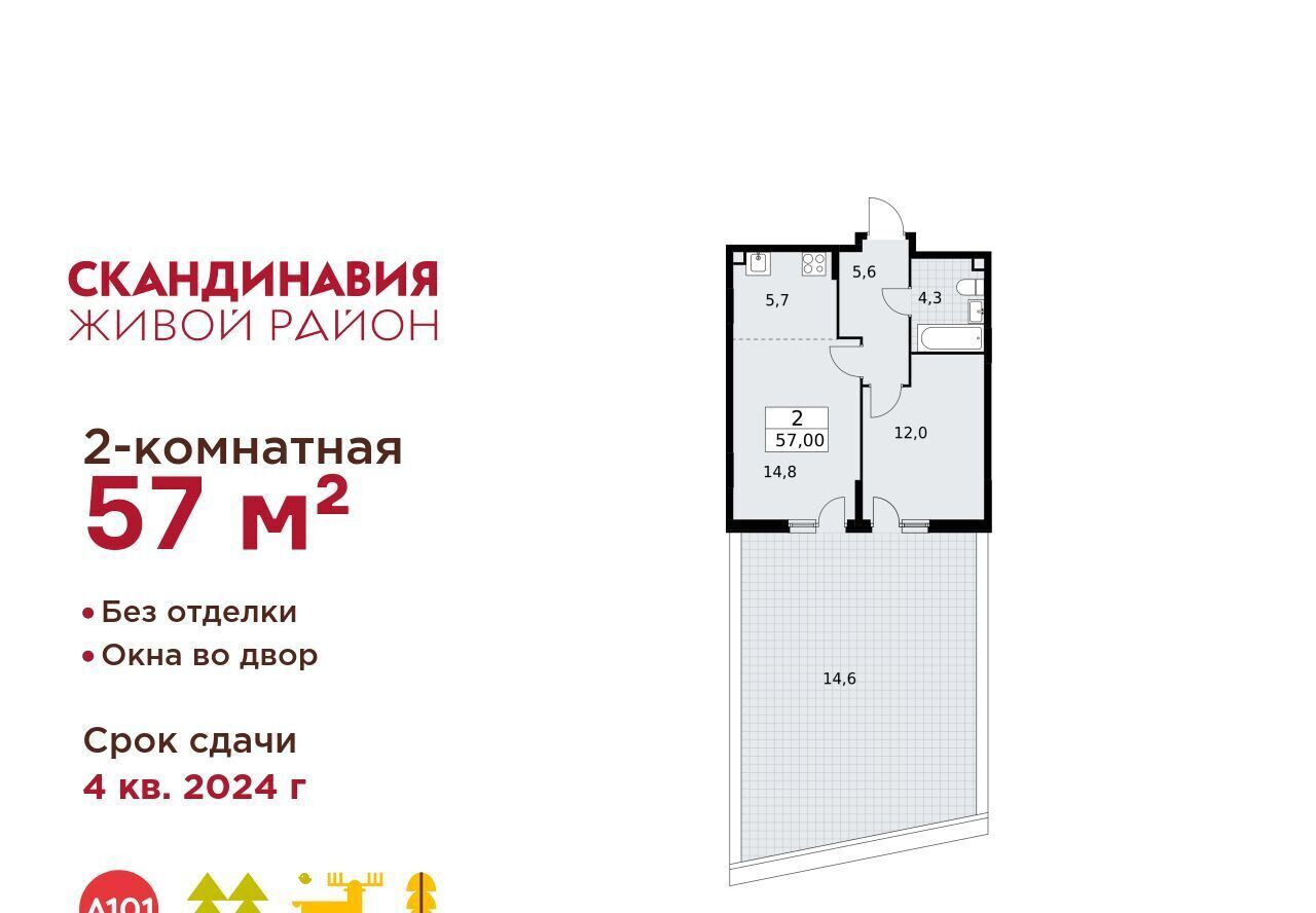 квартира г Москва п Сосенское ЖК Скандинавия метро Бунинская аллея к 35. 2.1 фото 1