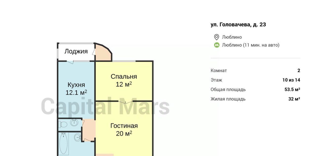 квартира г Москва метро Люблино ул Головачёва 23 фото 3