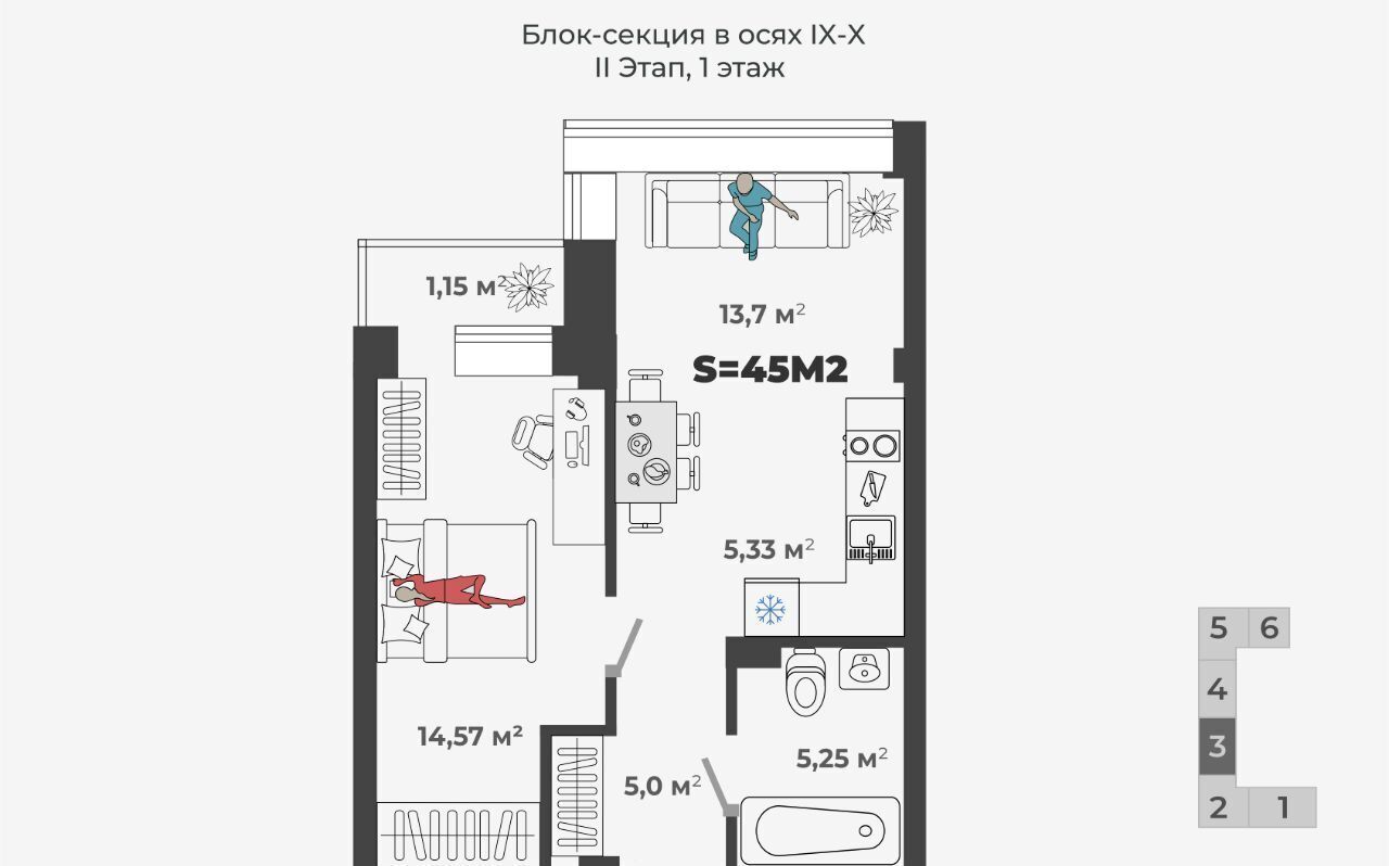 квартира г Абакан ул Генерала Тихонова 5 ЖК «Новый Бульвар» фото 1