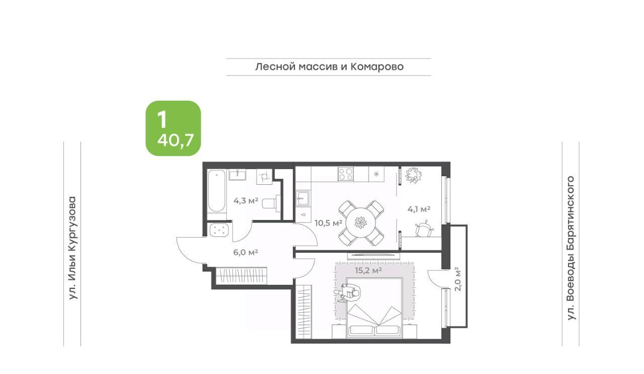 квартира г Тюмень р-н Калининский ЖК «Ботаника» Калининский административный округ фото 1