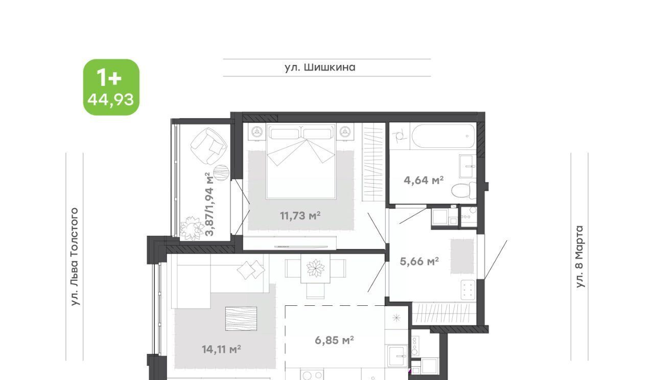 квартира г Ижевск р-н Индустриальный ул Шишкина 28 фото 1