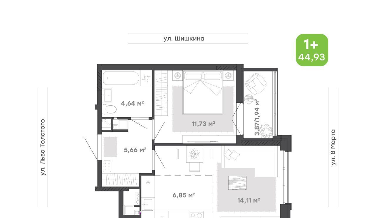 квартира г Ижевск р-н Индустриальный ул Шишкина 20к/1 фото 1
