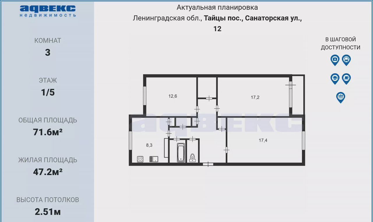 квартира р-н Гатчинский п Тайцы ул Санаторская 12 городской пос. Тайцы фото 9