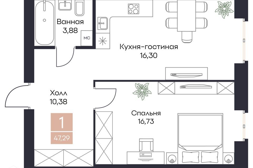 квартира р-н Рязанский с Поляны Жилой комплекс Поляна фото 1