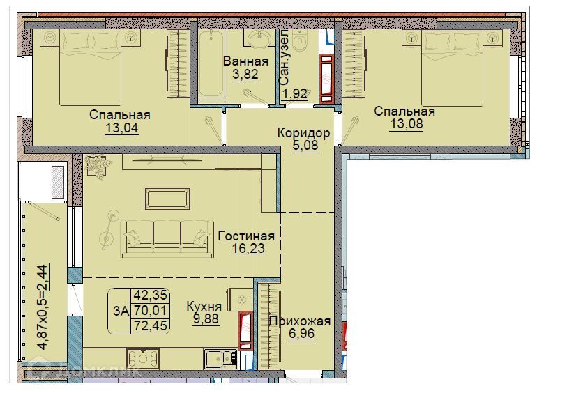 квартира г Краснодар р-н Прикубанский проезд им. Репина 3 Краснодар городской округ фото 1