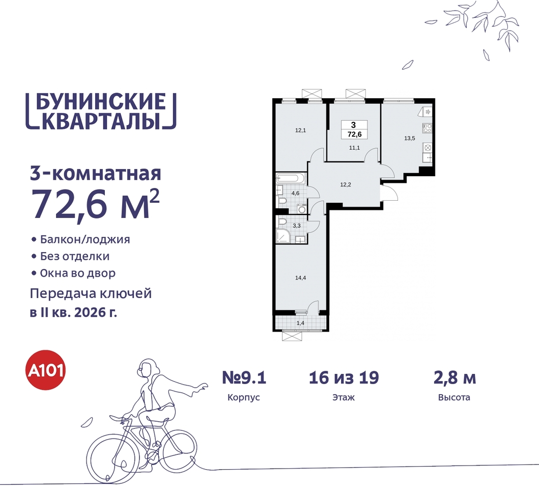 квартира г Москва п Сосенское пр-кт Куприна 2 ЖК Бунинские Кварталы метро Улица Горчакова метро Коммунарка Сосенское, Ольховая, Бунинская аллея фото 1