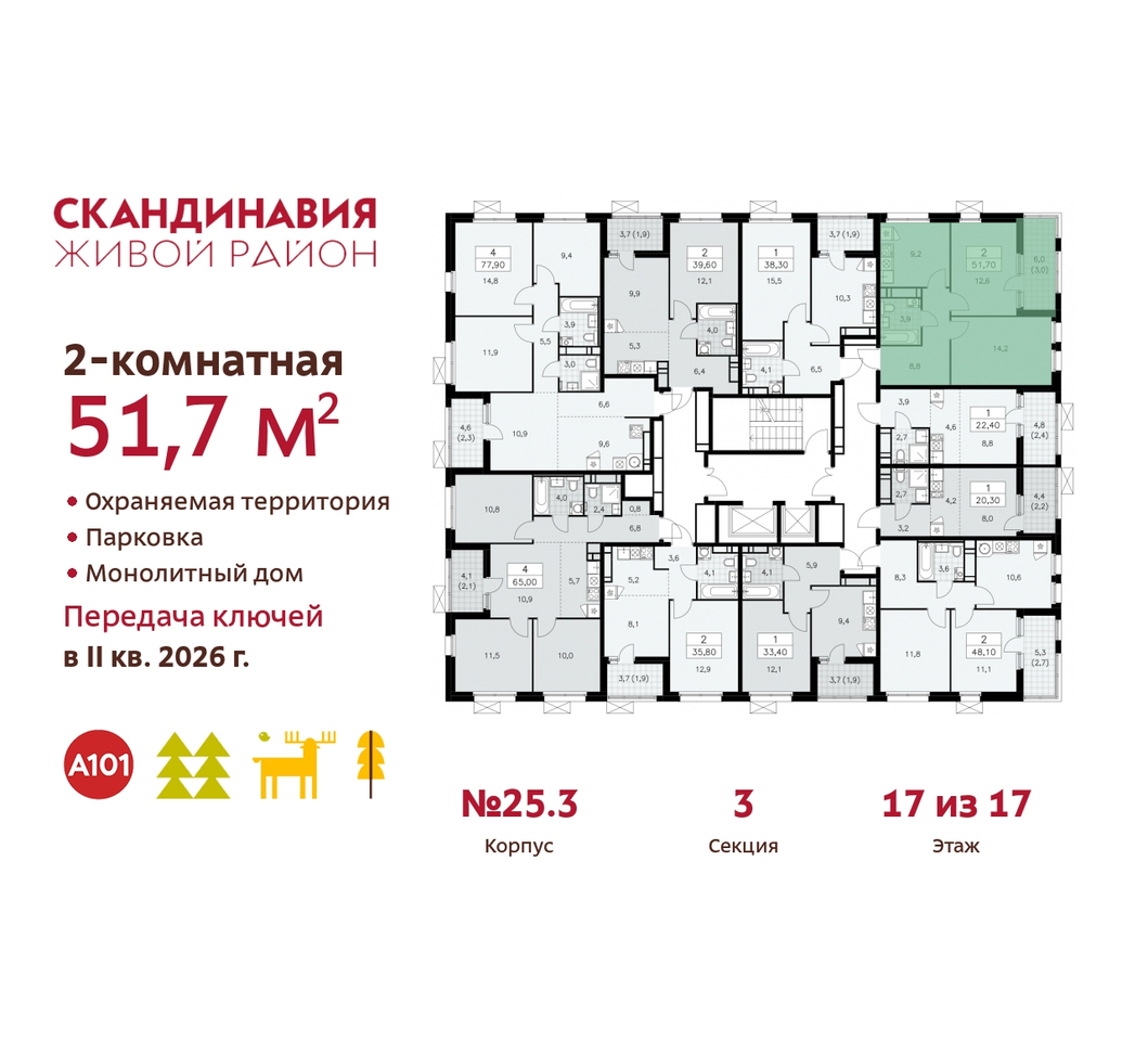 квартира г Москва п Сосенское б-р Скандинавский 25/3 жилой район «Скандинавия» Сосенское, Бутово фото 2