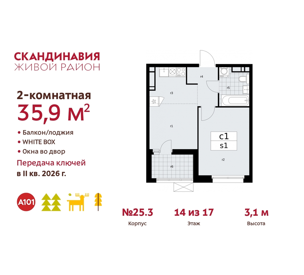 квартира г Москва п Сосенское б-р Скандинавский 25/3 жилой район «Скандинавия» Сосенское, Бутово фото 1