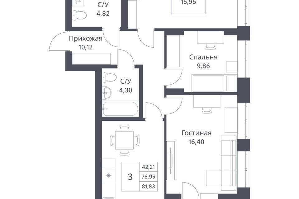 квартира г Новосибирск р-н Калининский ул Фадеева 1 Новосибирск городской округ фото 1