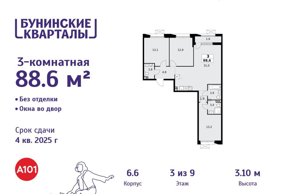 квартира г Москва Новомосковский административный округ, Жилой комплекс Бунинские кварталы фото 1