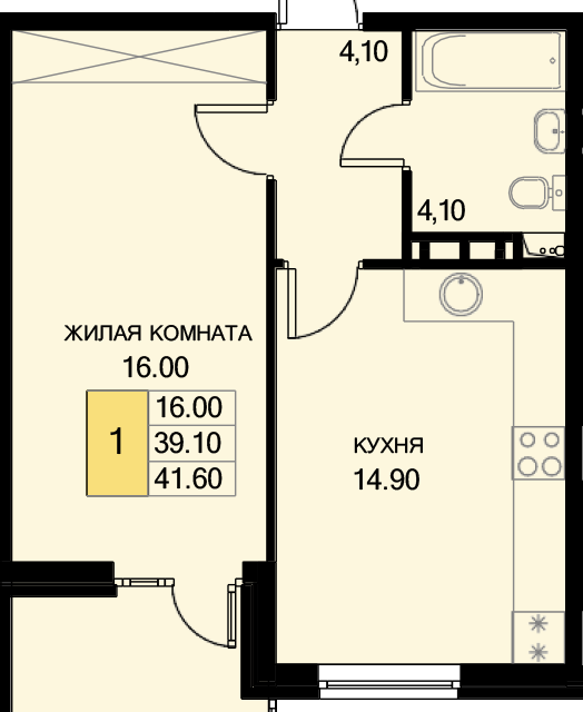 квартира р-н Динской п Южный ул Казачья 4/1 Южно-Кубанское сельское поселение фото 1