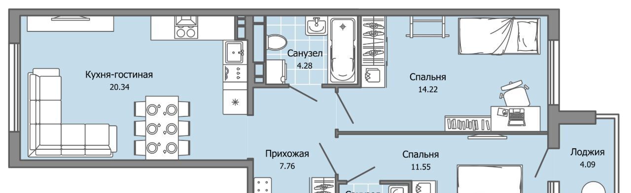 квартира г Ульяновск р-н Засвияжский Город Новаторов жилой комплекс, 2 фото 1