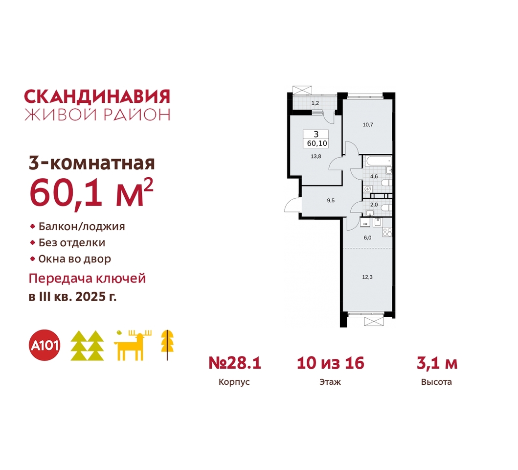 квартира г Москва п Сосенское жилой район «Скандинавия» Сосенское, жилой комплекс Скандинавия, 28. 1, Бутово фото 1