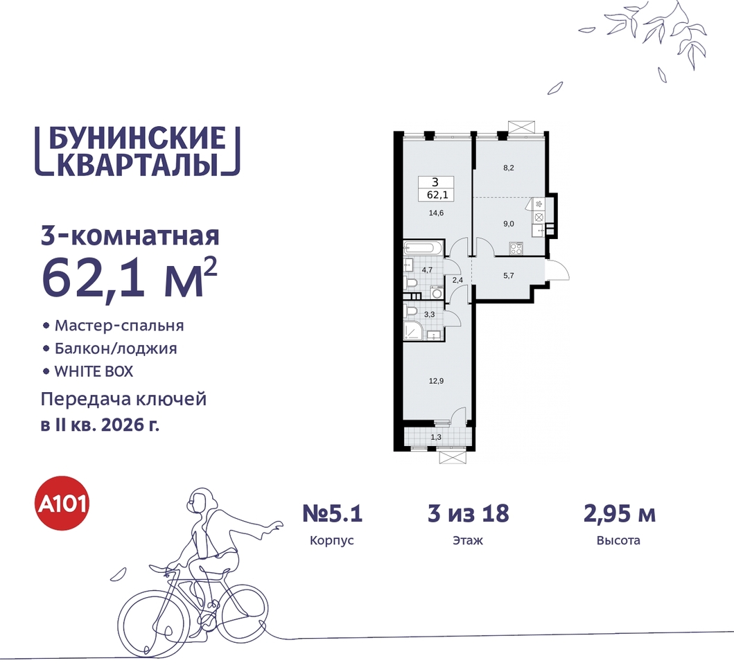 квартира г Москва п Сосенское ЖК Бунинские Кварталы метро Улица Горчакова метро Коммунарка пр-кт Куприна 2 Сосенское, Ольховая, Бунинская аллея фото 1