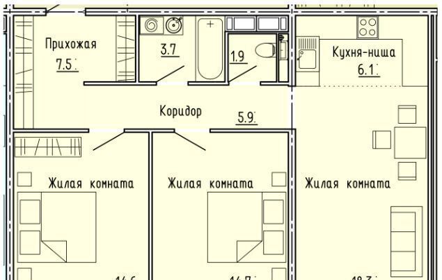 квартира г Пенза Пенза-4 ул Яшиной 4 ЖК «Лугометрия» р-н Октябрьский фото 5