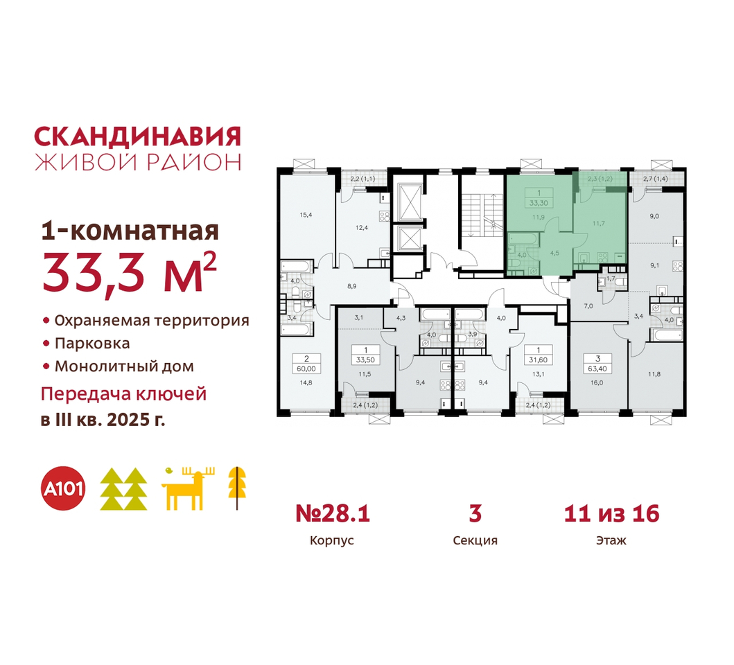 квартира г Москва п Сосенское жилой район «Скандинавия» Сосенское, жилой комплекс Скандинавия, 28. 1, Бутово фото 2