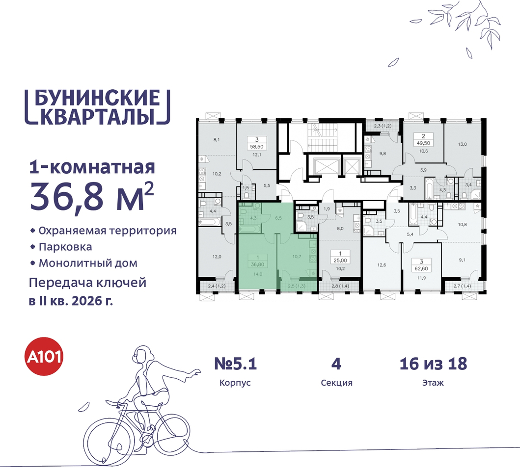 квартира г Москва п Сосенское ЖК Бунинские Кварталы метро Улица Горчакова метро Коммунарка пр-кт Куприна 2 Сосенское, Ольховая, Бунинская аллея фото 2