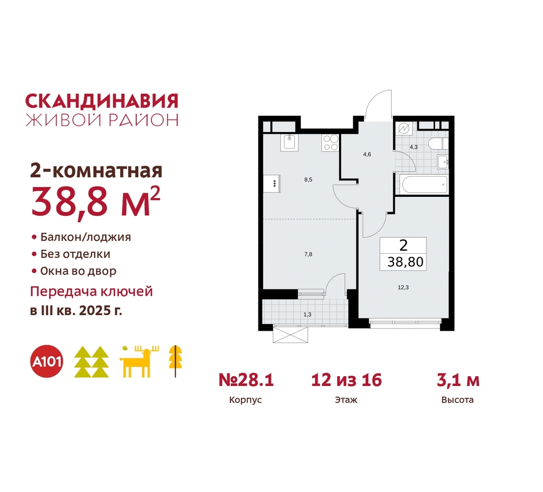 квартира г Москва п Сосенское жилой район «Скандинавия» Сосенское, жилой комплекс Скандинавия, 28. 1, Бутово фото 1