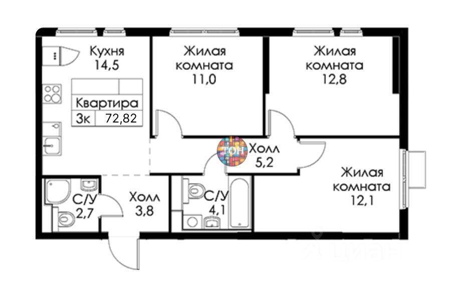 квартира г Санкт-Петербург Выборгская сторона пр-кт Большой Сампсониевский 69/2 Кантемировская 11 Ленинградская область фото 3