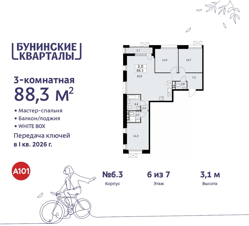 квартира г Москва п Сосенское ЖК Бунинские Кварталы метро Улица Горчакова метро Коммунарка пр-кт Куприна 2 Сосенское, Ольховая, Бунинская аллея фото 1