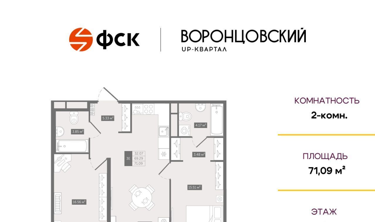 квартира р-н Всеволожский д Новое Девяткино UP-квартал «Воронцовский» Девяткино фото 1