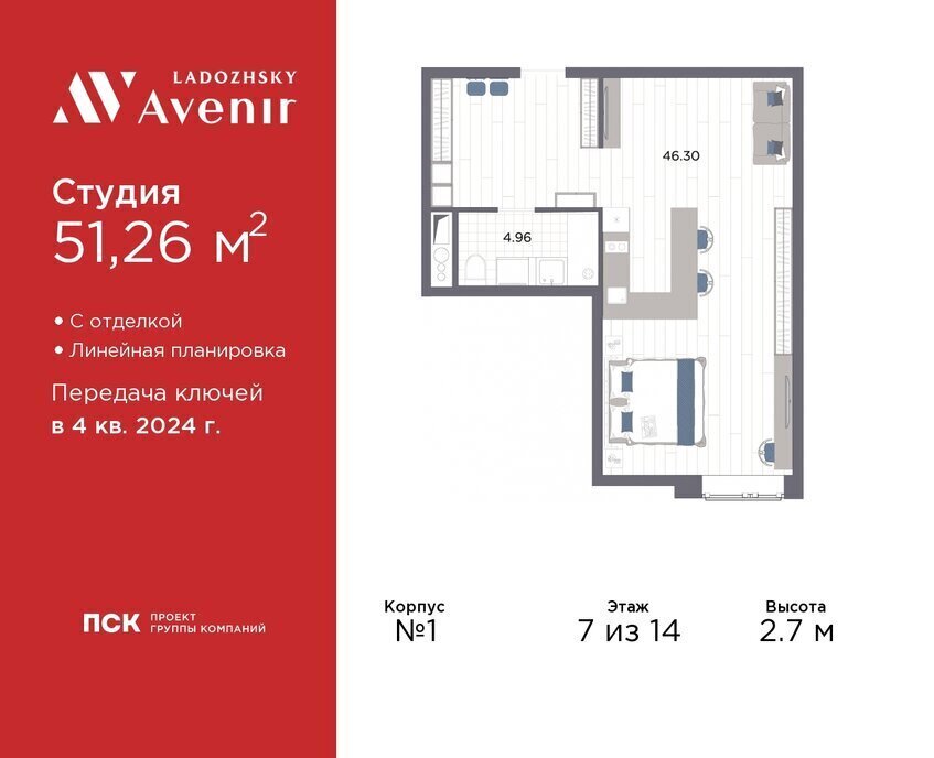 квартира г Санкт-Петербург метро Ладожская ул Магнитогорская 51а Апарт-отель «Ladozhsky Avenir» округ Большая Охта фото 1