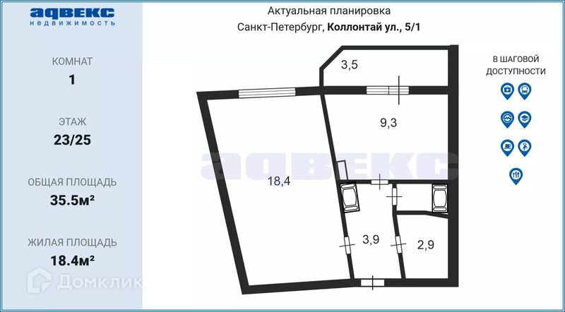 квартира г Санкт-Петербург р-н Невский ул Белышева 1а ул Коллонтай Невский, 5/1 лит А фото 2