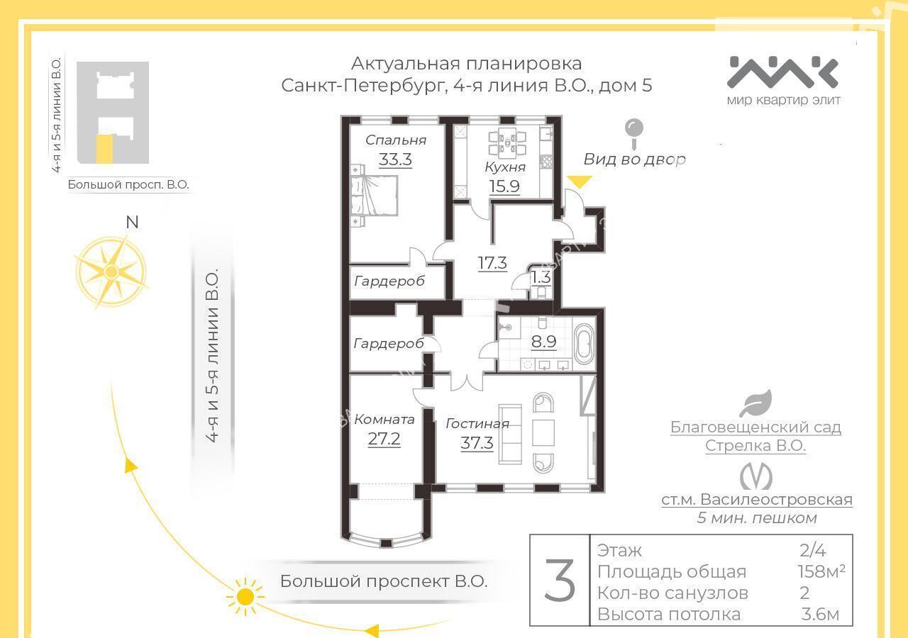 квартира г Санкт-Петербург метро Василеостровская линия 4-я В.О. 5 Васильевского острова фото 24